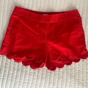 J. Crew Red Scallop-Hem High-Waist Shorts